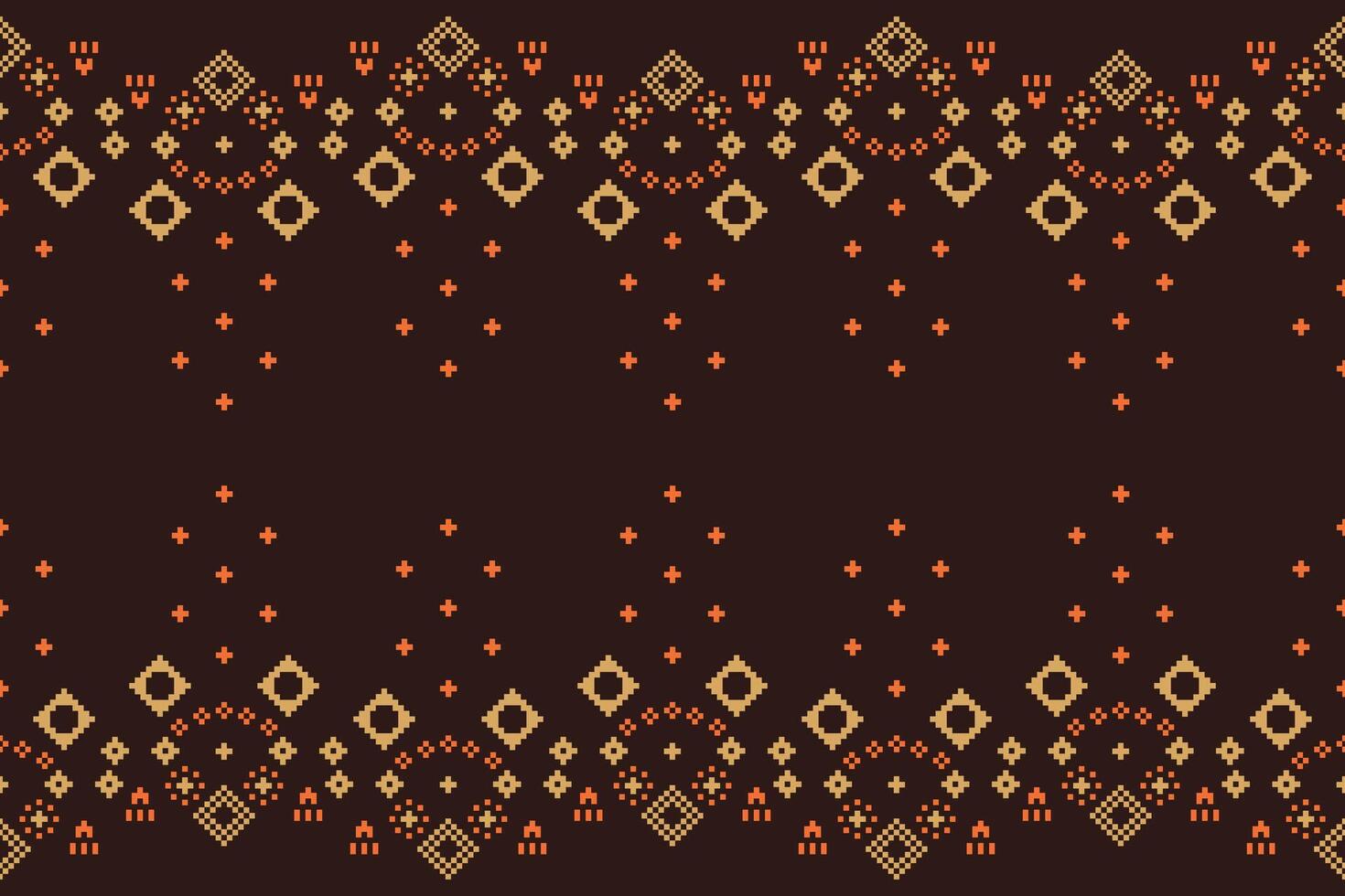Cute ethnic pattern motif witn bown background color pixel art fabric. vector