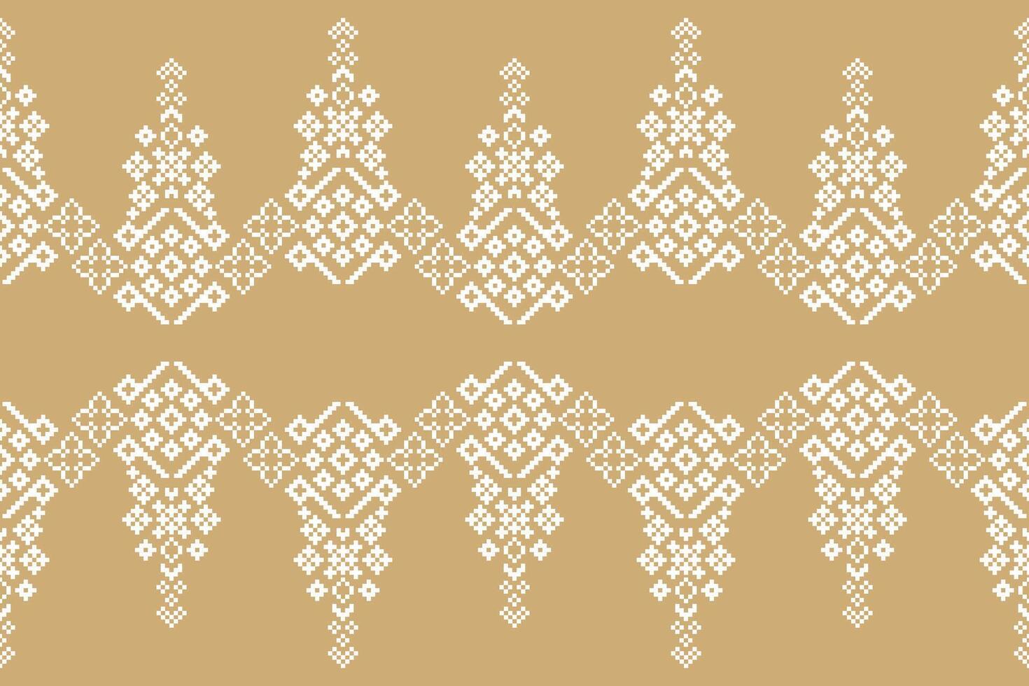 fabric pattern cross stitch motif cream background color pixel. vector