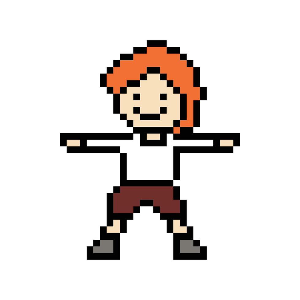 Dancer man smile boy cartoon excerise pixel art. vector