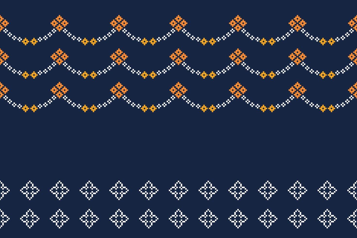 Traditional ethnic motifs pixel cross stith pattern blue pattern. vector