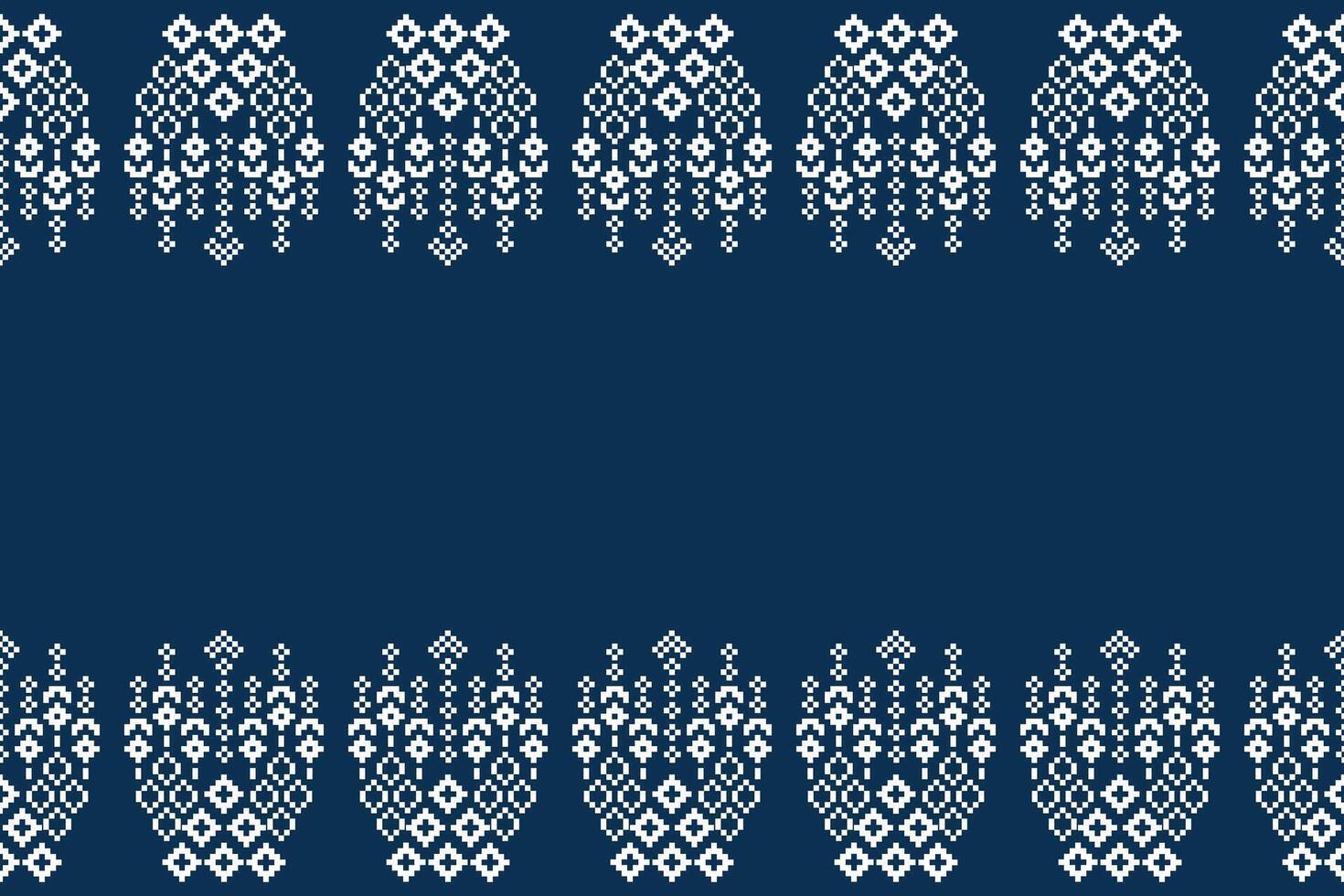 Blue color fabric and ethnic pattern background motif cross stitch. vector