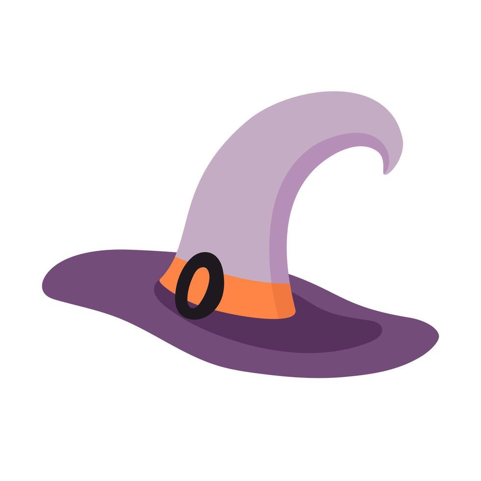 Cartoon cute witch hat. Elements in Halloween colors. Flat illustration isolated on a white background. vector