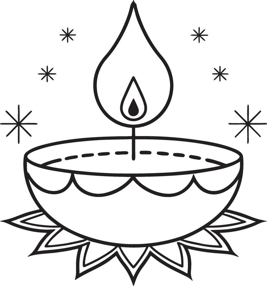 Simple and Clean Diwali Line Art on White Background. vector