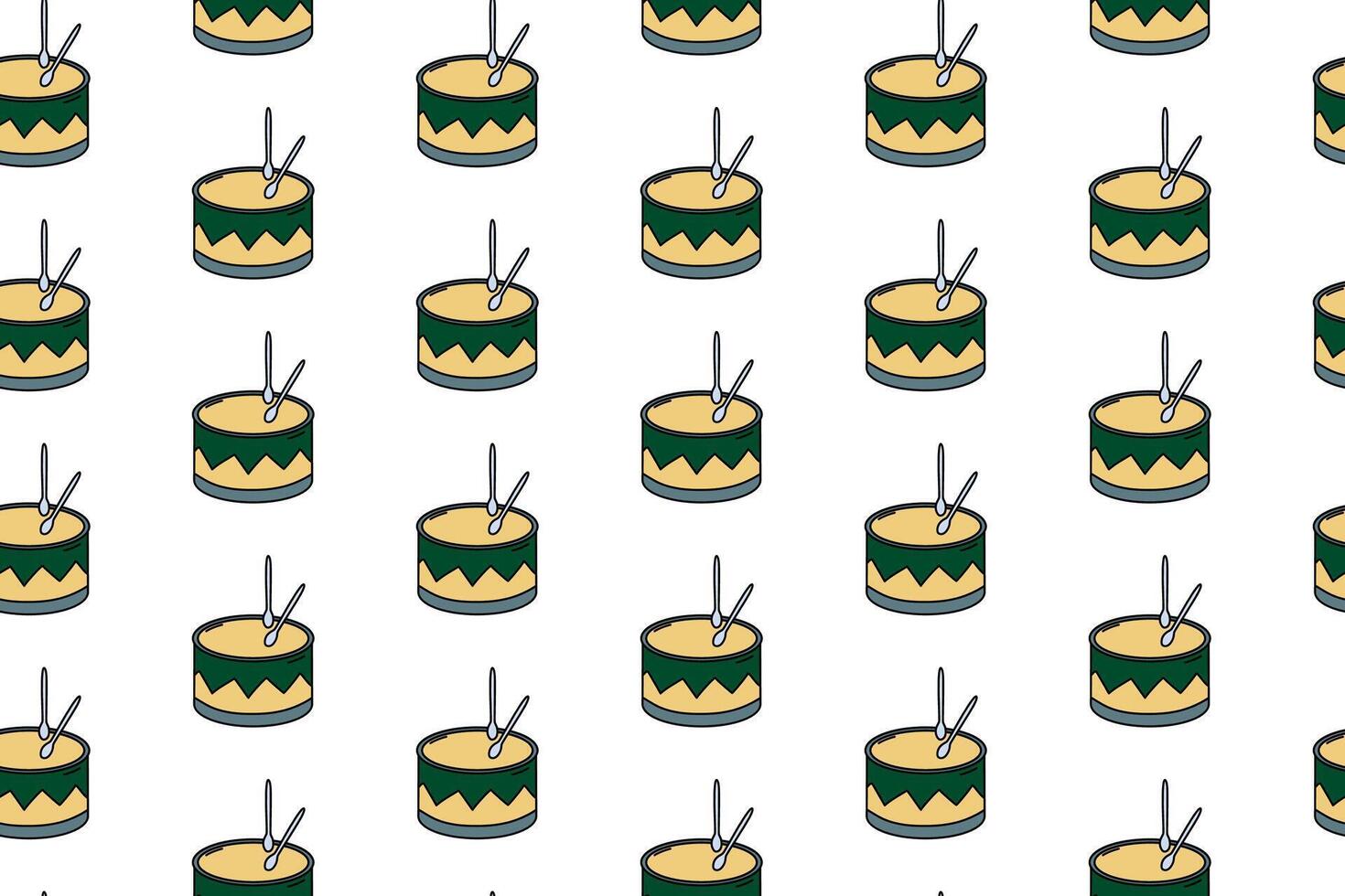 Seamless pattern with grunge textured drums on White backdrop. For background, textile, wallpaper, wrapper, children apparel. Seamless Template with Musical Instrument in flat and Linear style vector