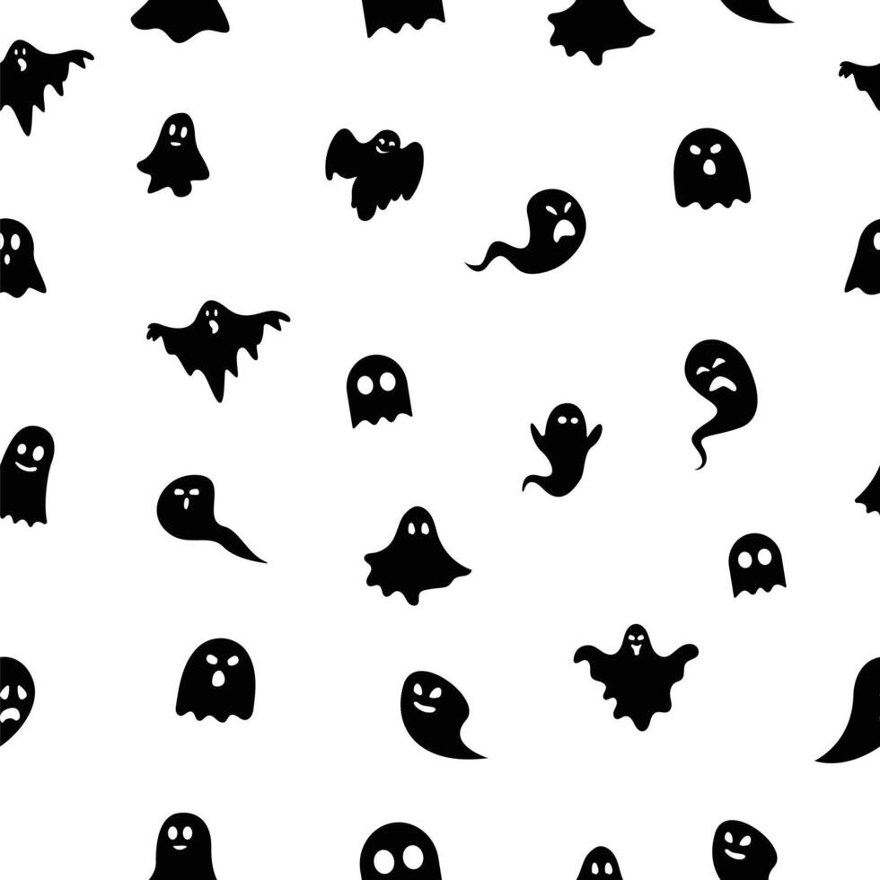 Ghost seamless pattern silhouette, halloween ghost background on white background, illustration vector