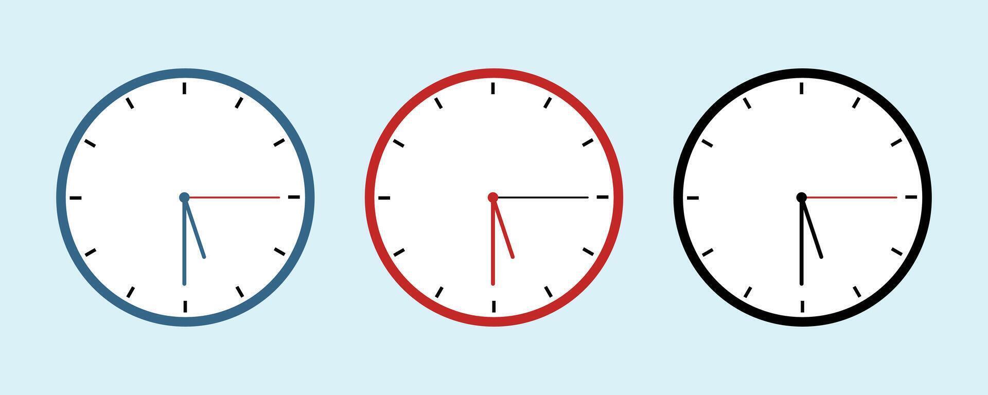 clock 5 30. Round wall clock flat design set, cyan background vector