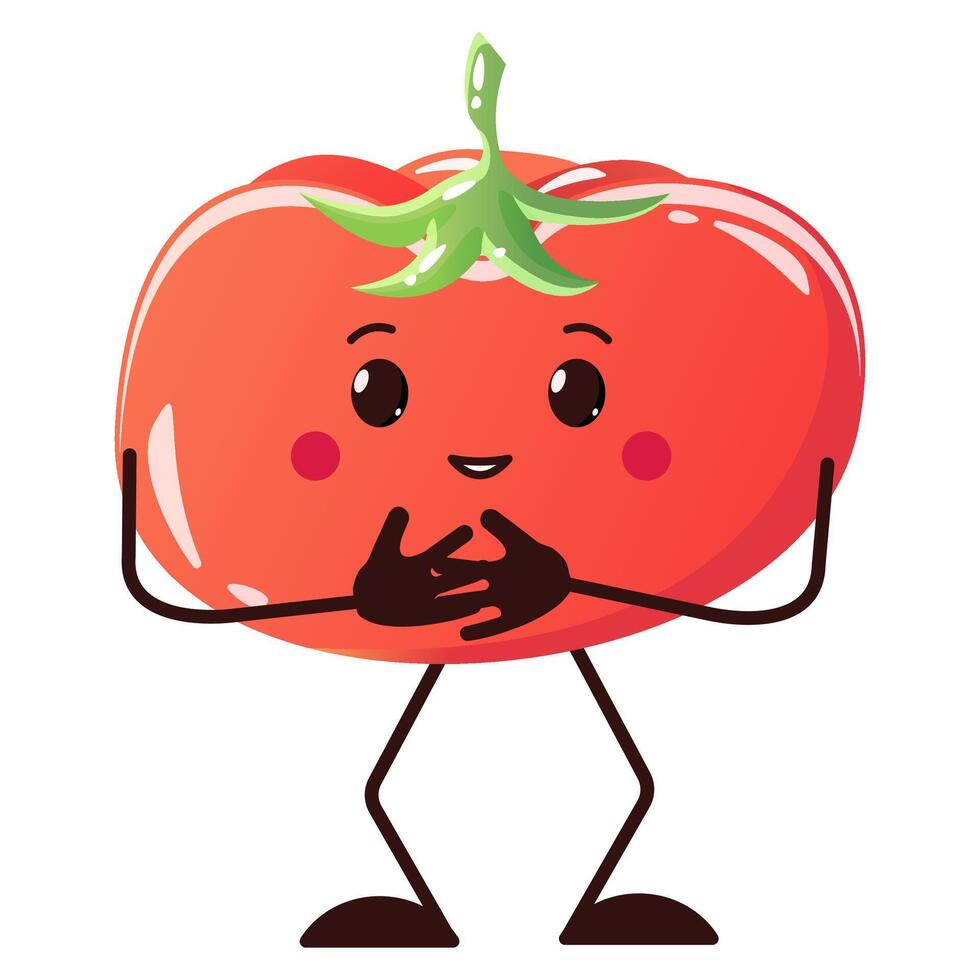 Happy cute smiling tomato Cute vegetable character isolated on white vector
