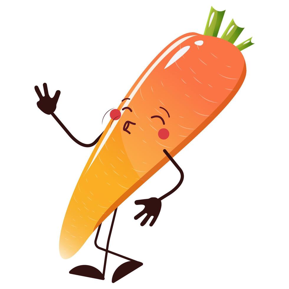 Carrot cartoon with peace happy expression. Orange Vegetable illustration isolated design. carrot for children story book or print for food theme or web vector