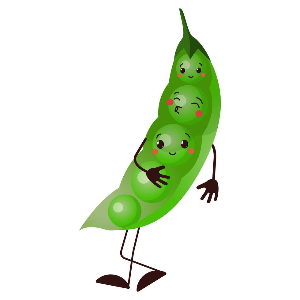 Bright sweet peas character. vegetables comic collection for poster and sticker design. Kawaii character style. isolated on white vector