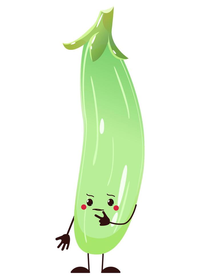 thoughtful dreamy zucchini, cute veggie character. illustration, on white background vector