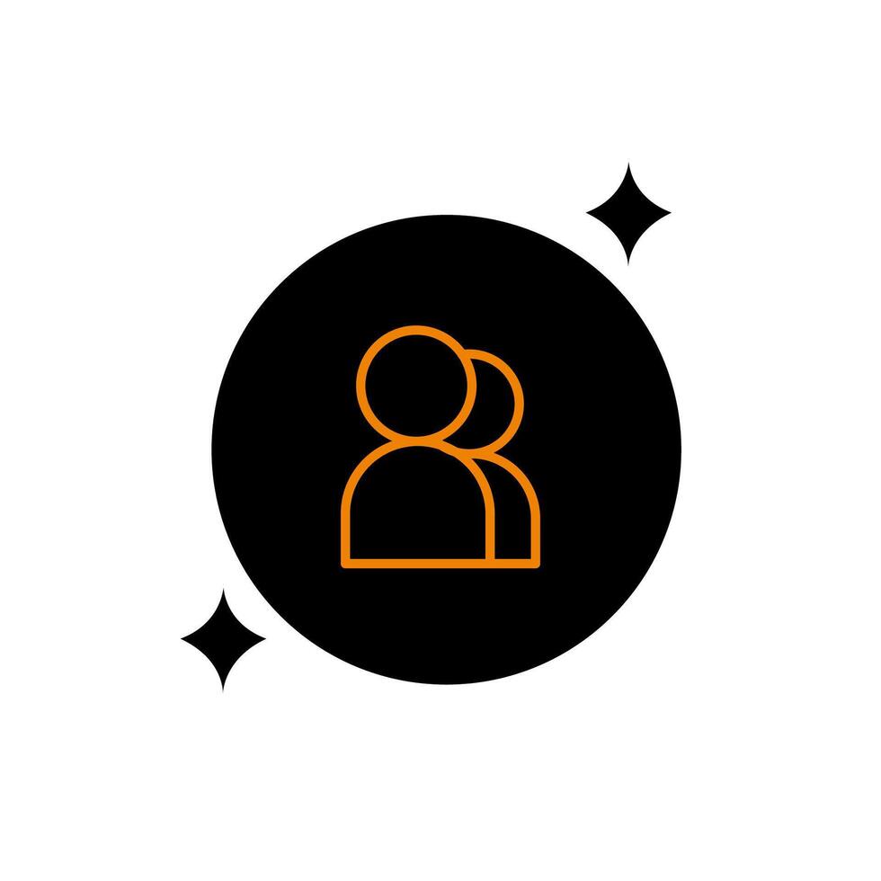 A black and orange icon of two people in a circle vector