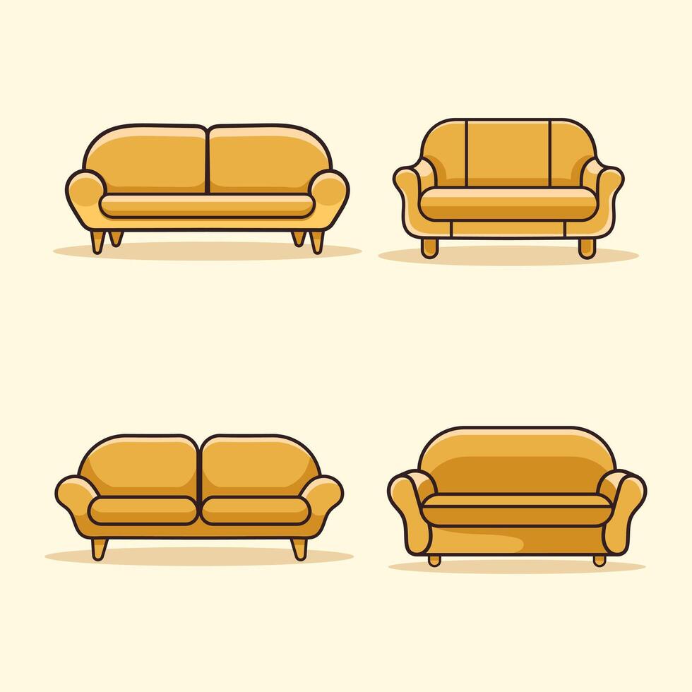 Modern Flat Illustration Of A Comfortable Sofas. Cute Interior Illustration In Flat Style vector