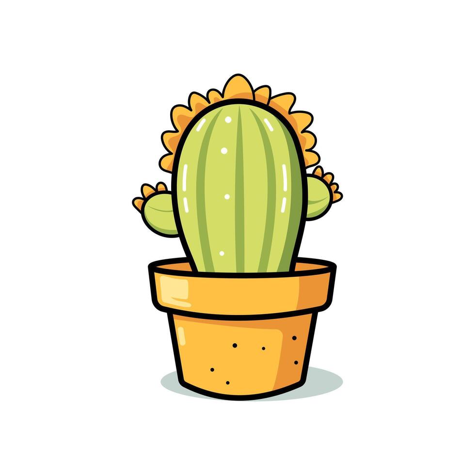 Cactus, Cartoon Style Simple Flat Illustration With White Background vector
