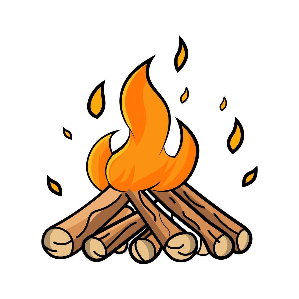 Cartoon type Illustration Of A Bonfire, Simple Line Art Drawing With Bold Lines And Solid Colors vector