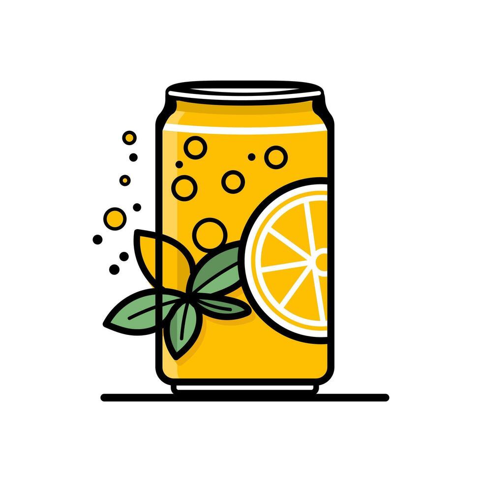 Orange Canned Beer, Cartoon-Style Icon Design With A White Background And A Yellow Can vector