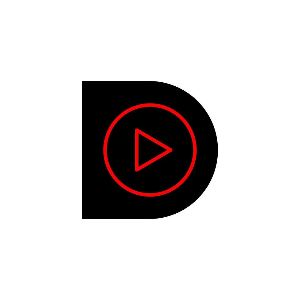 A black and red play button with a red circle vector