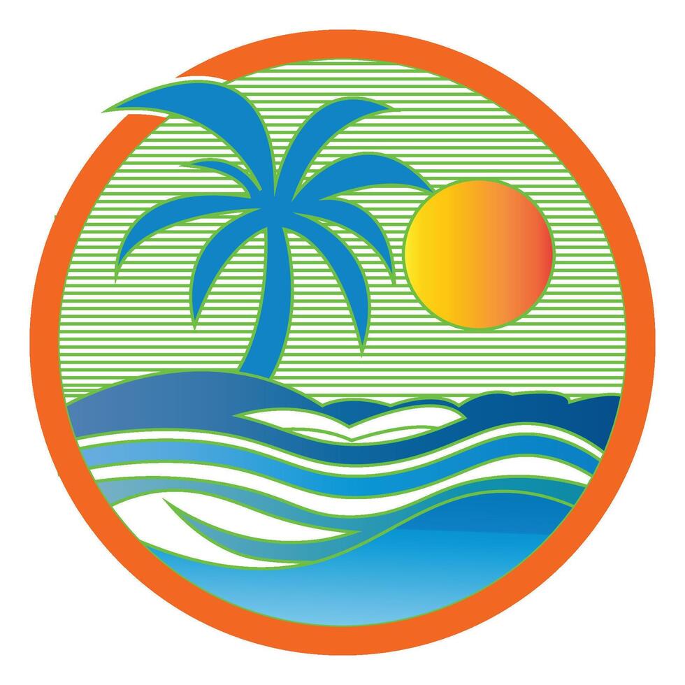 sun sea beach palm tree design vector