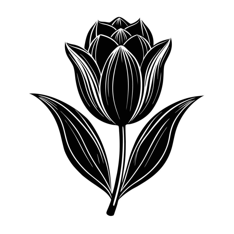 Black and white tulip flower vector