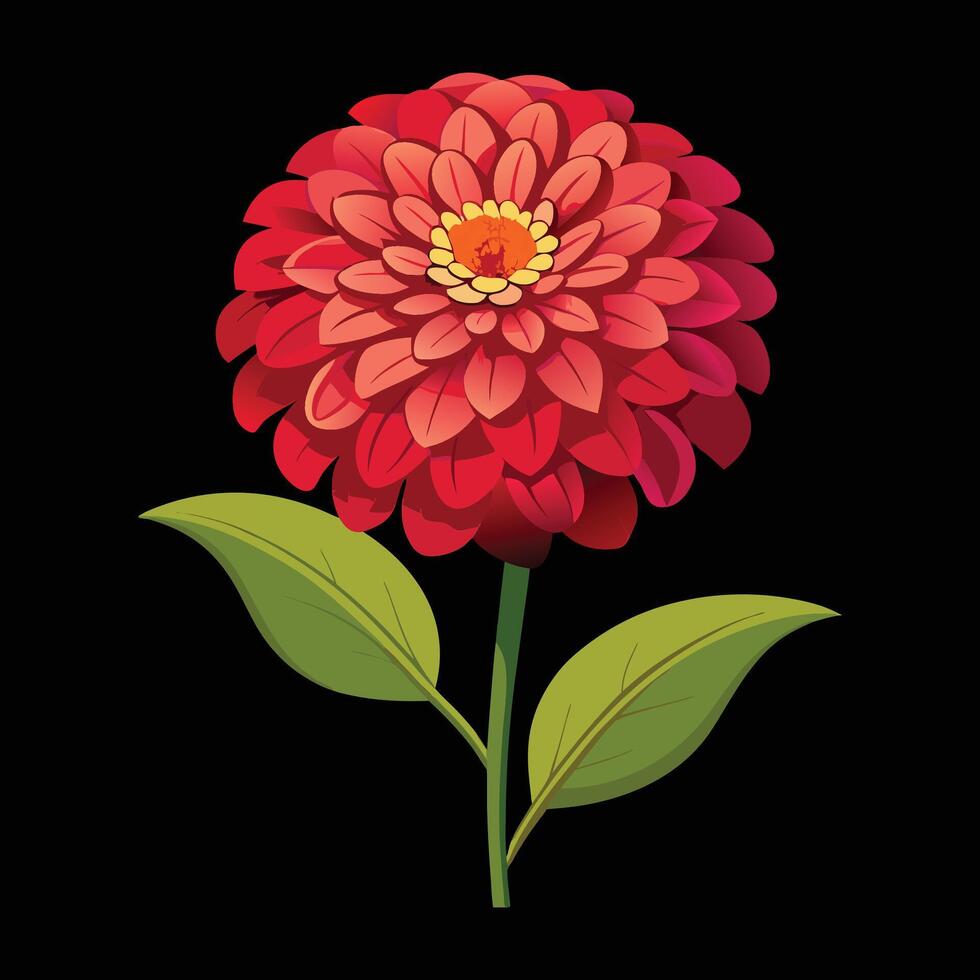 A red flower with green leaves on a black background vector