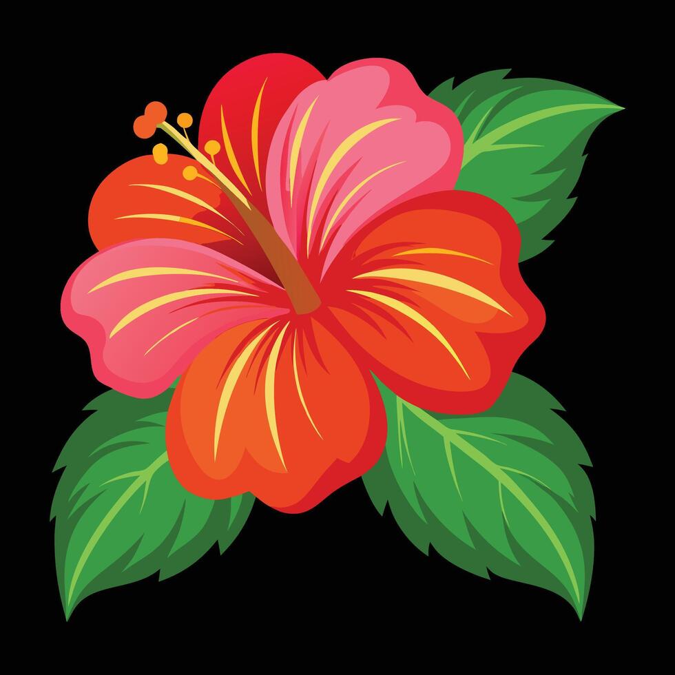 A red hibiscus flower with green leaves vector