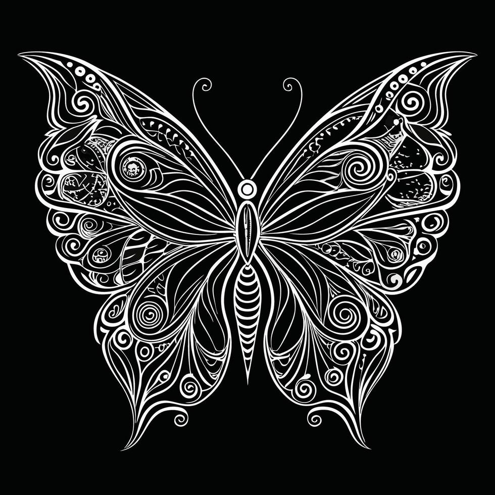 Whispers of Elegance Butterfly in Silhouette and line art design vector