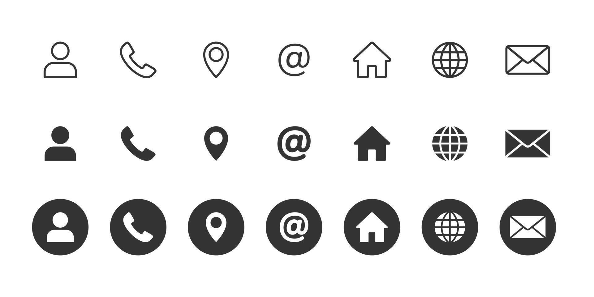 Set of contact us icons. Contact and communication icons. Contact information icons for business cards vector