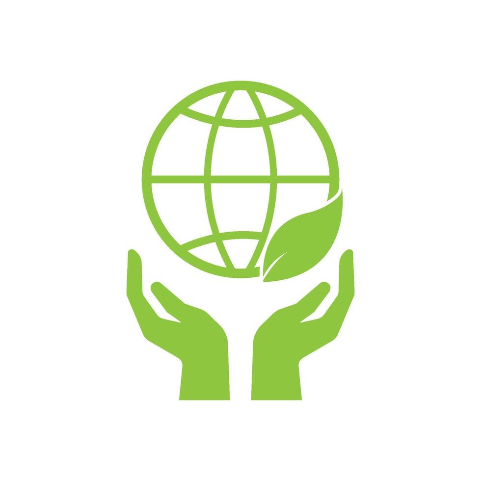 Hands holding a green globe with leaves vector