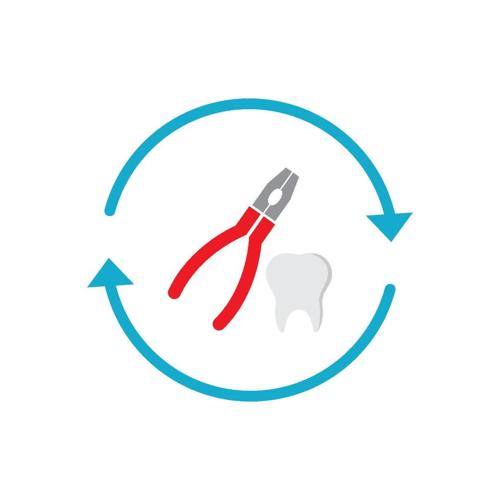 A tooth and pliers are in a circle with a toothbrush vector