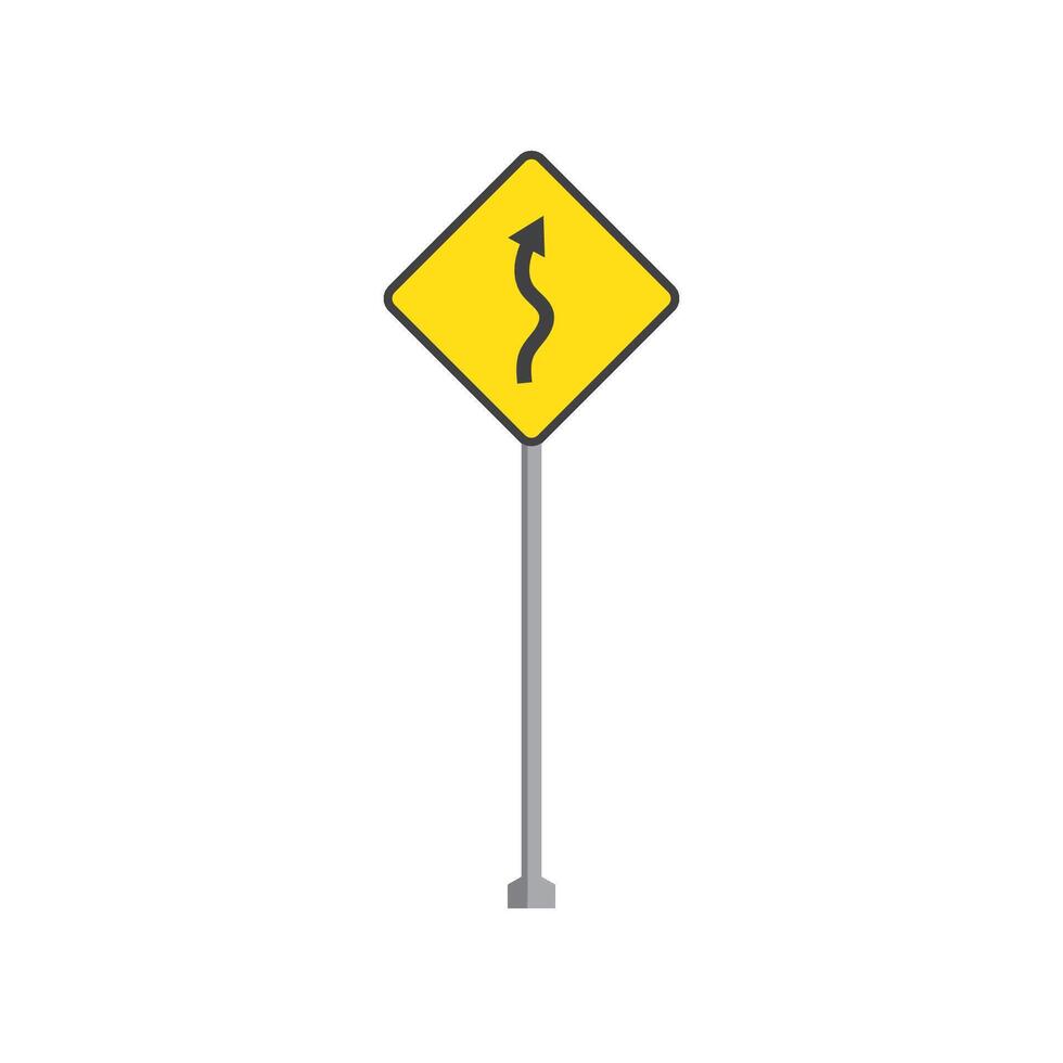 A yellow sign with a curved arrow pointing down vector