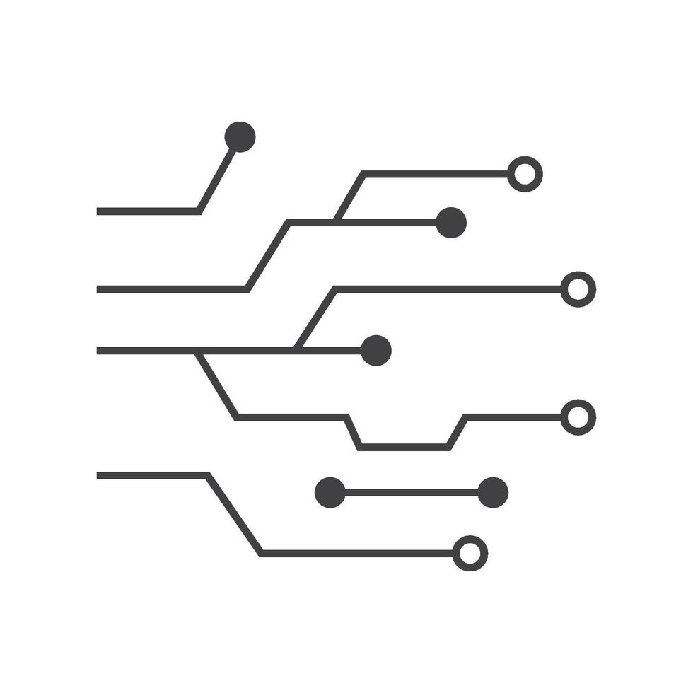A circuit board with a line of dots vector