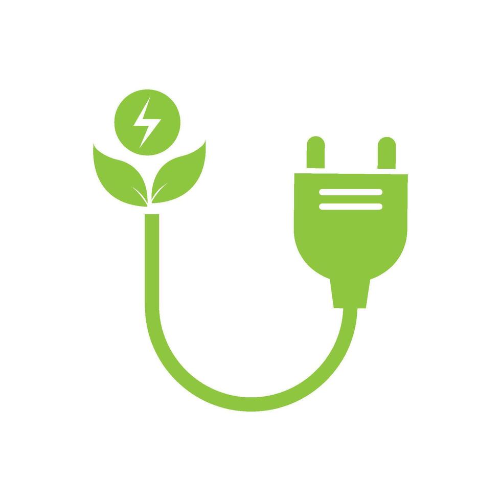 An electric plug with a green leaf and a plant vector