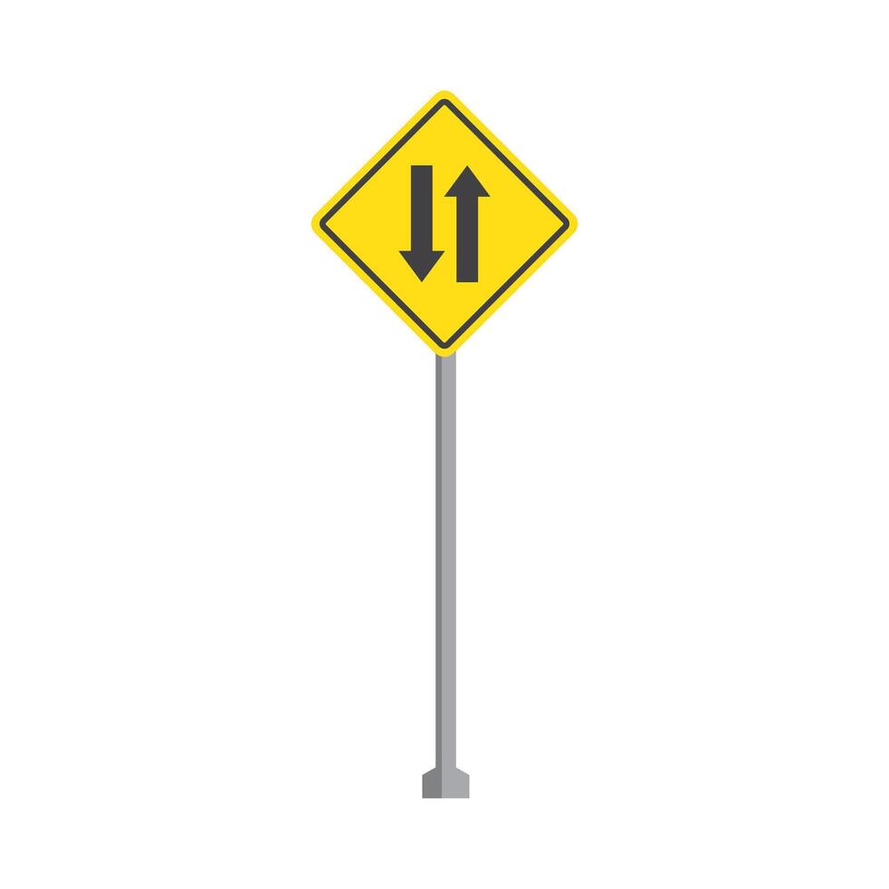 A yellow sign with two arrows pointing in opposite directions vector