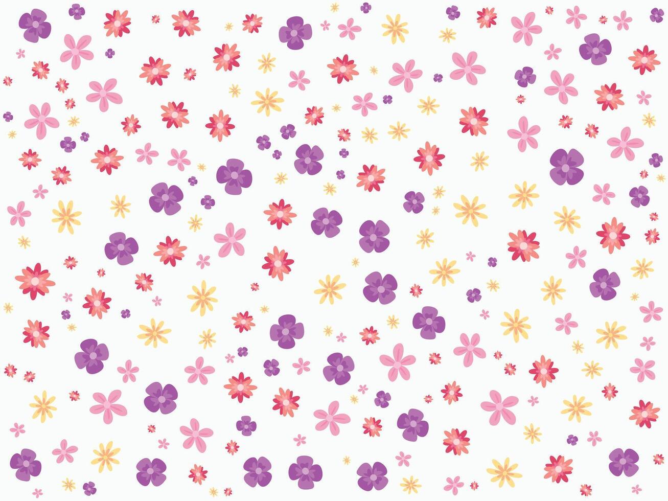 Cute floral background , white daisy flower print, wallpaper with random odles, seamless repeat pattern vector
