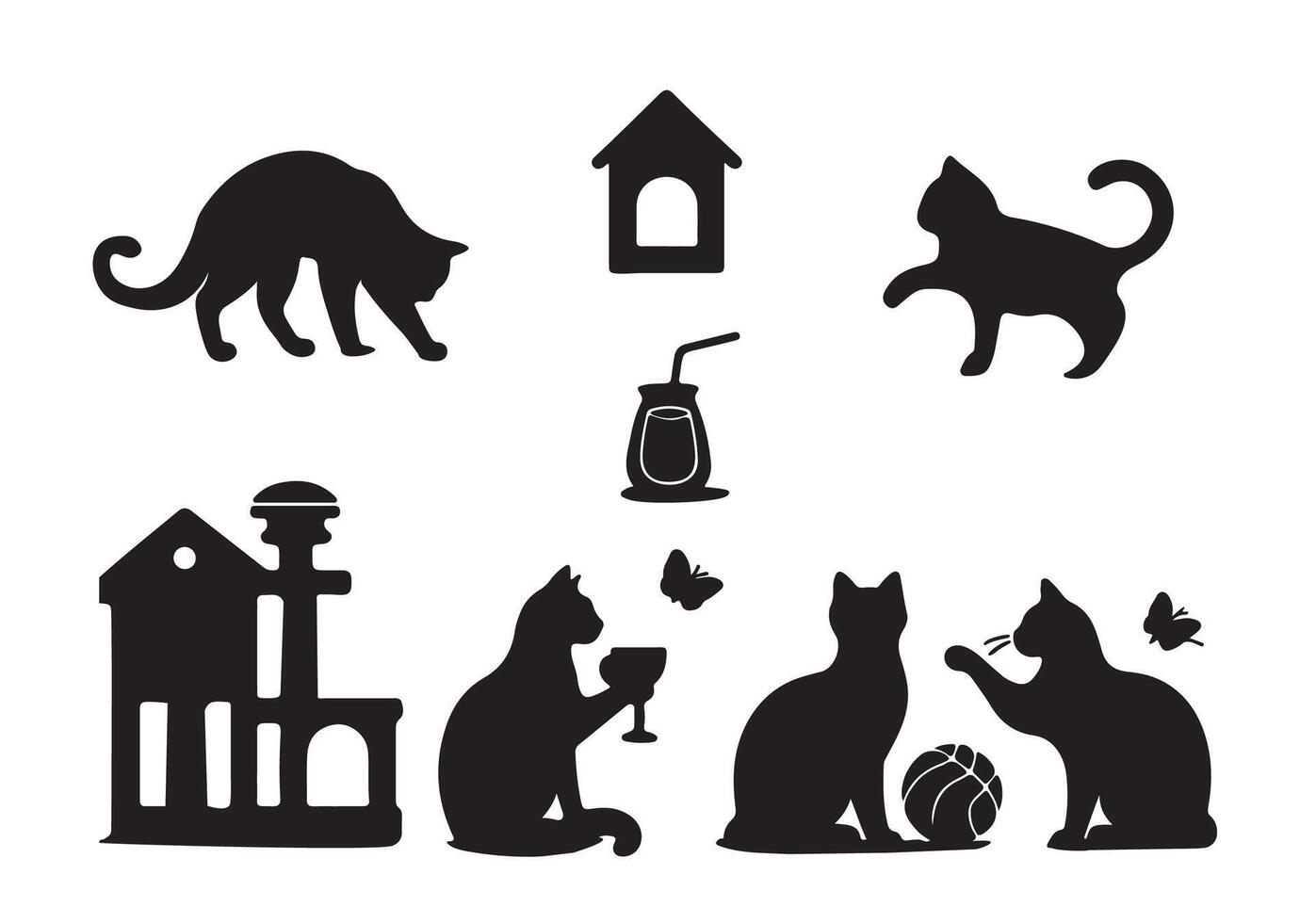 Cat silhouette collection. Set of black cat silhouette. vector