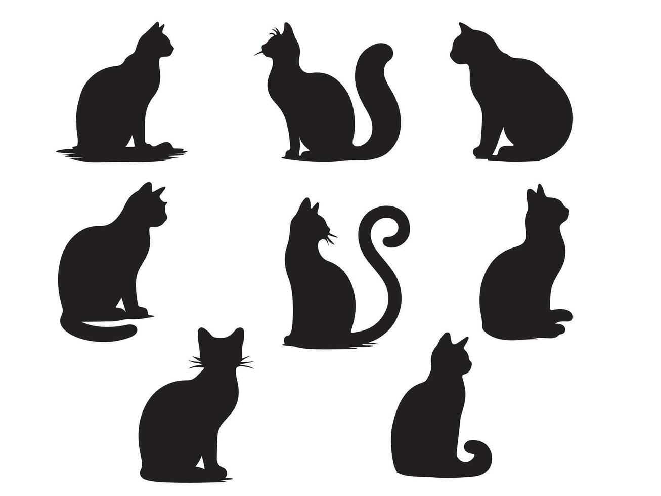 Cats icon set of cat silhouettes, Kitten silhouette collection. vector