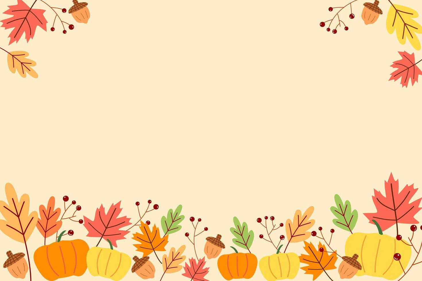 Autumn and fall season border frame decorate with autumns leaves, maple, pumpkin for thanksgiving, halloween background vector