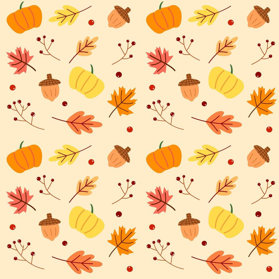 seamless pattern with autumn leaves, foliage, pumpkin and autumn element for printing, wallpaper, background using vector