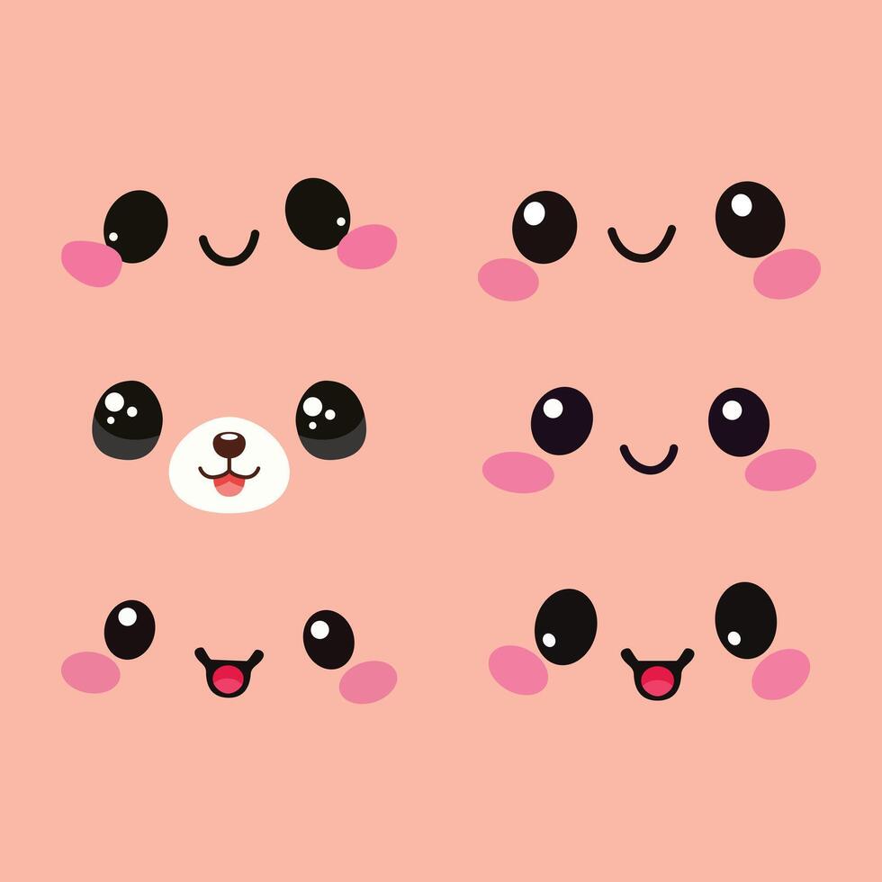 Fun Kawaii Style Faces Sticker Design Set vector