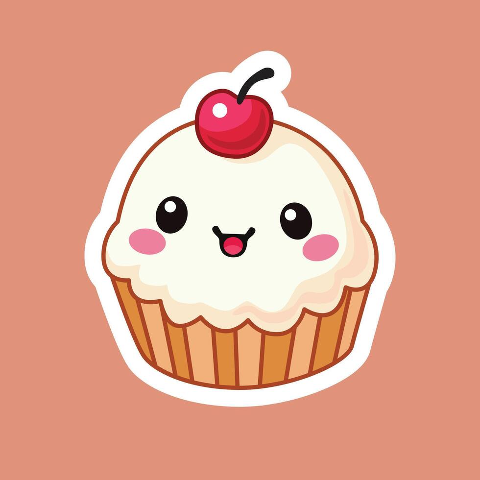 Charming Pink Cupcake with Cherry Sticker Design vector