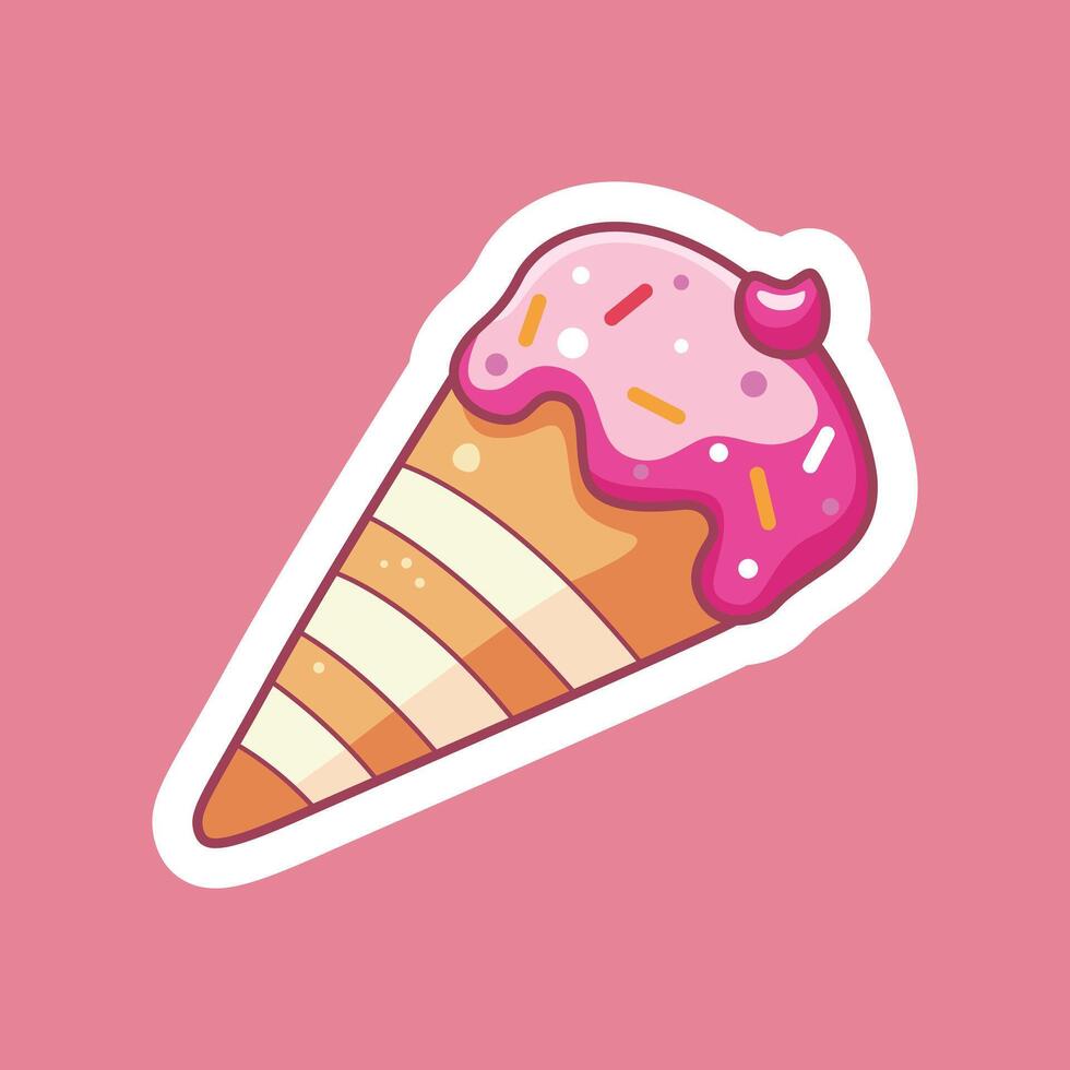 Adorable Kawaii Ice-Cream Sticker Design vector