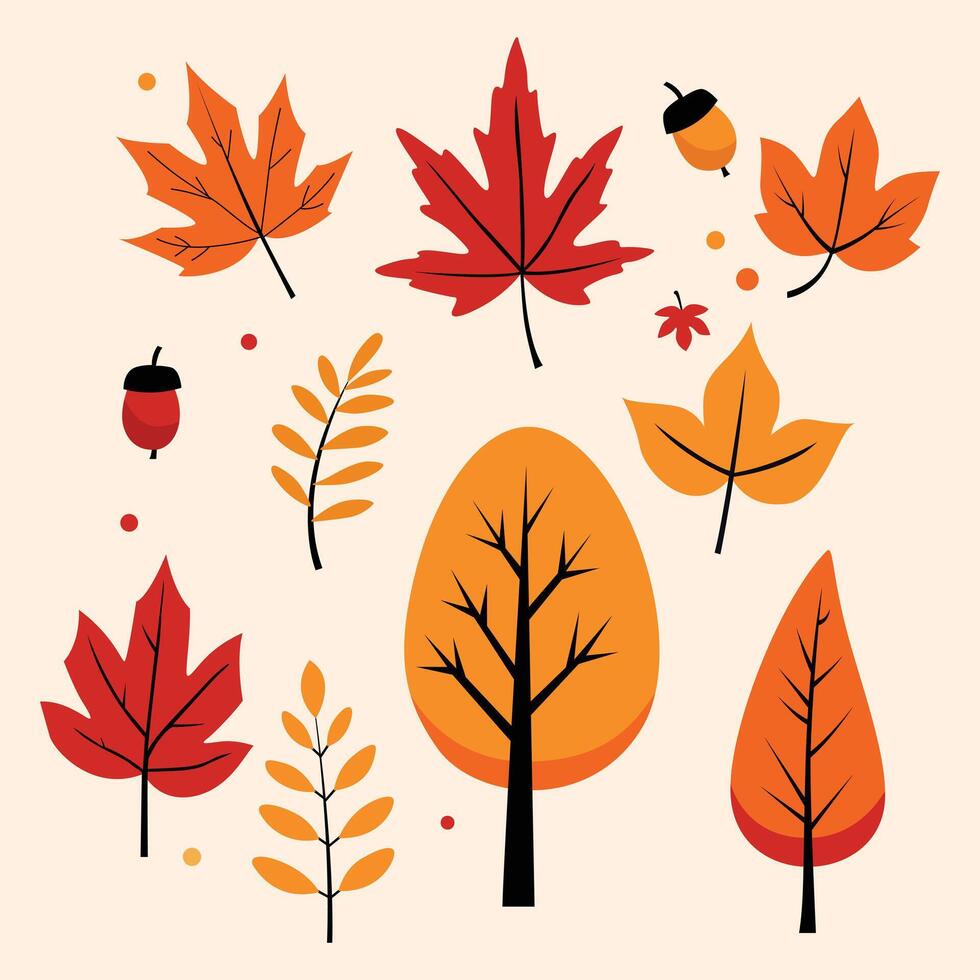 Charming Autumn Elements Doodle Design Set vector