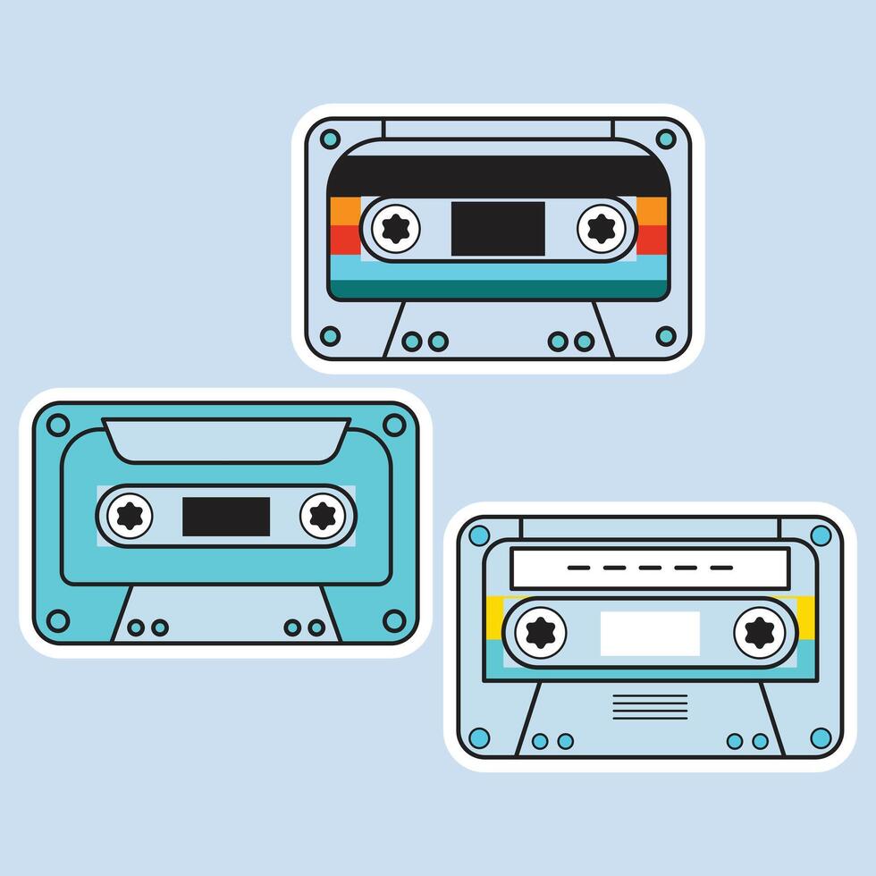 conjunto de 3 retro casete pegatinas Clásico música pegatinas vector