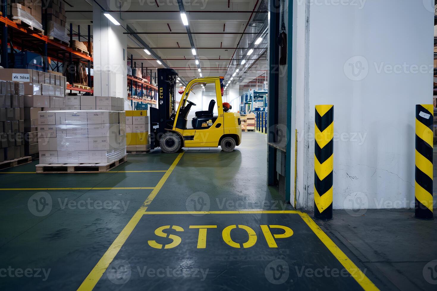 Injured worker seated while another in gear kneels, industrial machinery in background photo