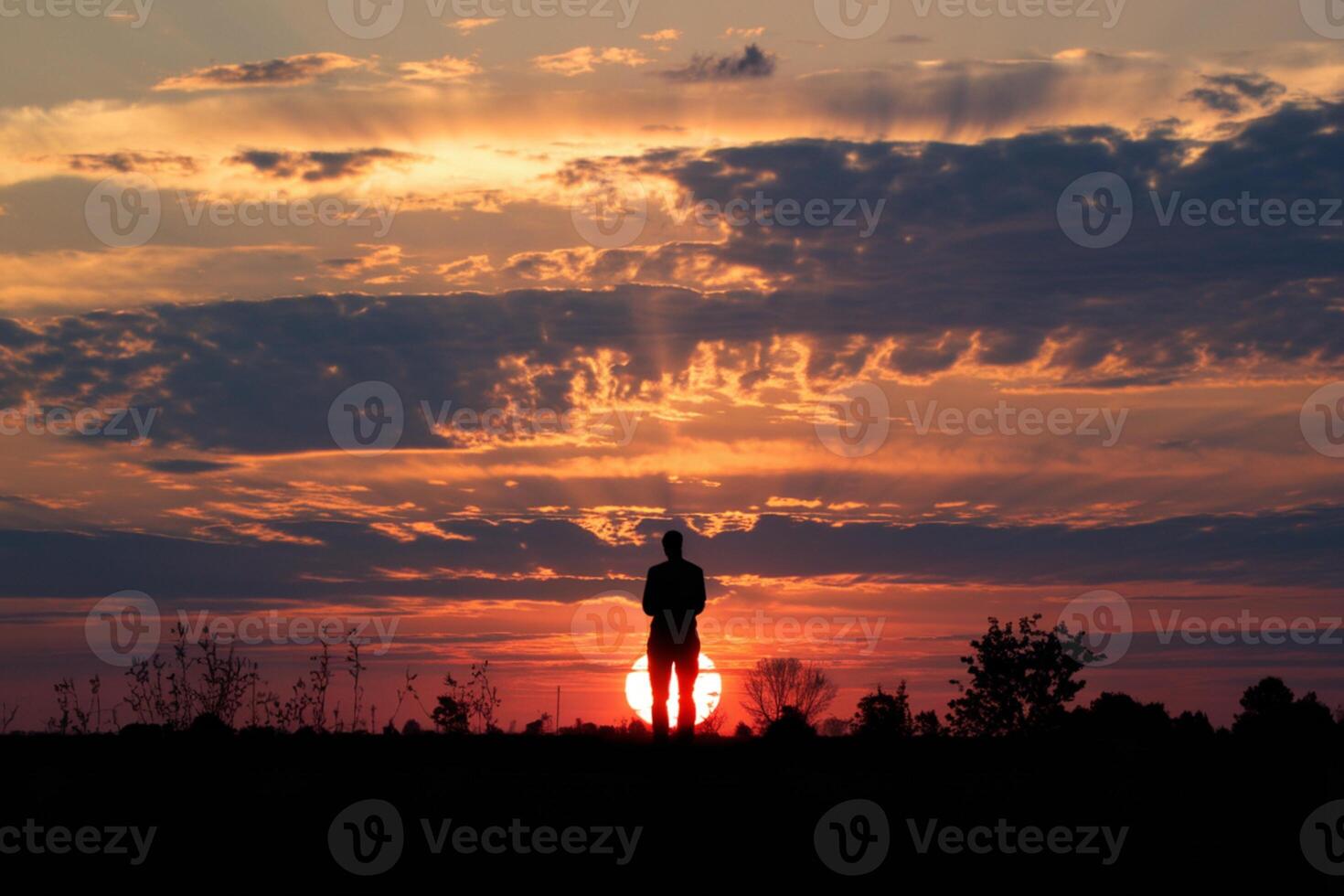 Silhouette against sunset emphasizes dramatic contrast with the glowing sky photo