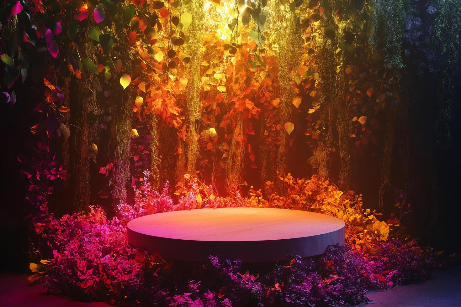Product Podium Emerging from Glowing Vines photo