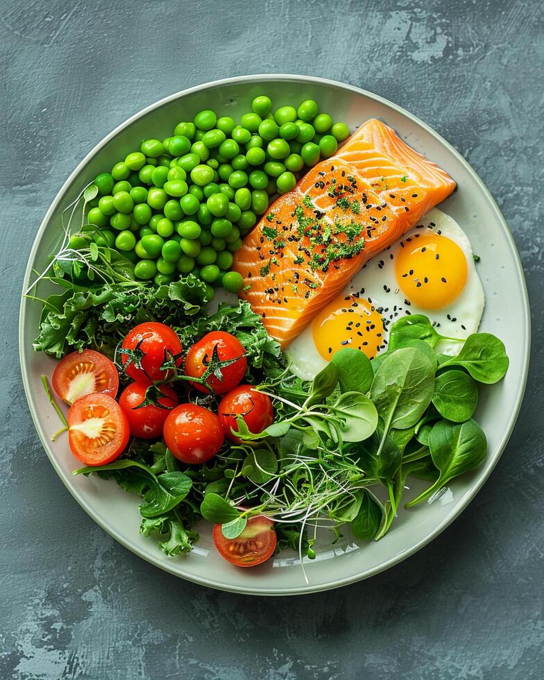 Realistic image of a plate of healthy food image photo