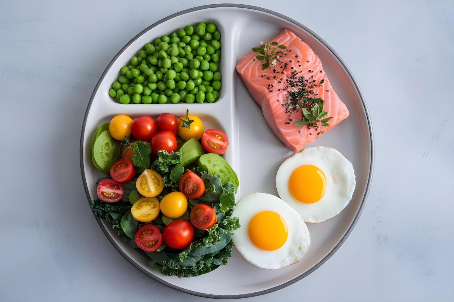Realistic image of a plate of healthy food image photo