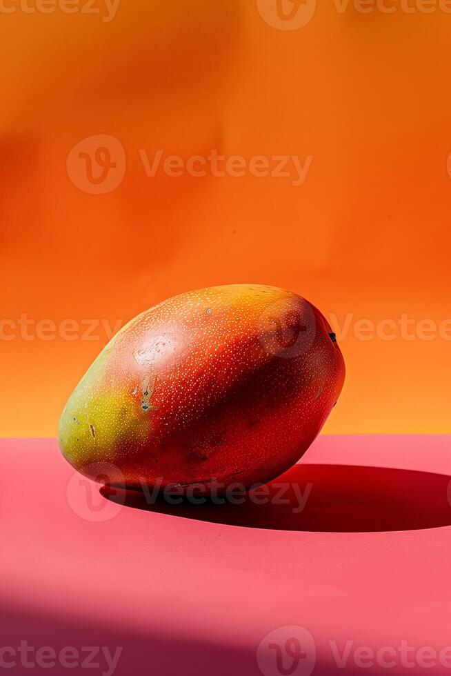 ripe mango presented on a matching vibrant orange background, highlighting its juicy freshness and tropical flavor. photo