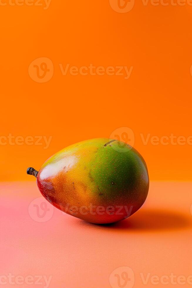 ripe mango presented on a matching vibrant orange background, highlighting its juicy freshness and tropical flavor. photo
