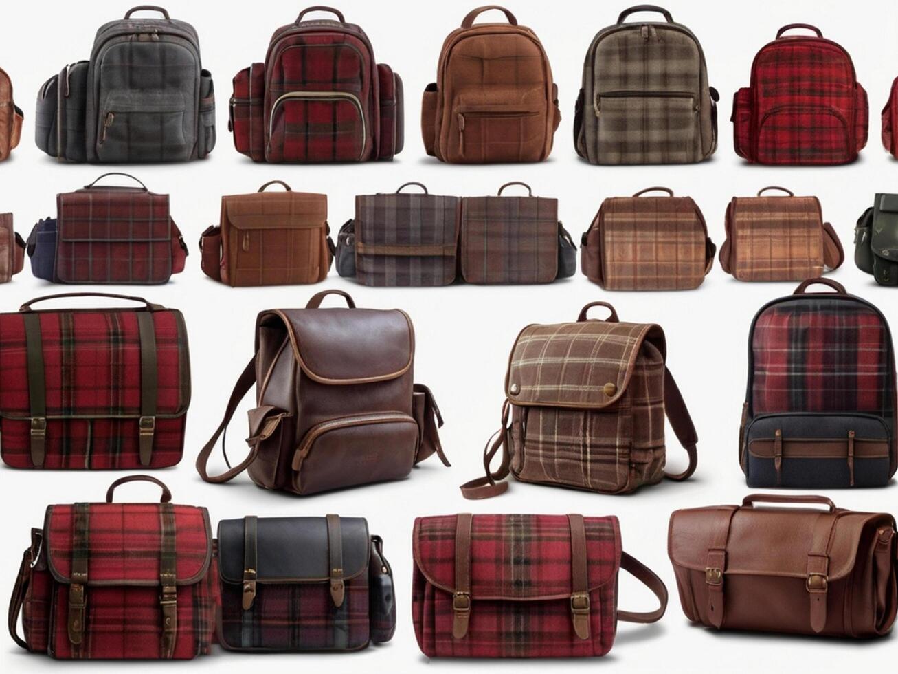 A traditional school bag with a plaid pattern, on a white background photo